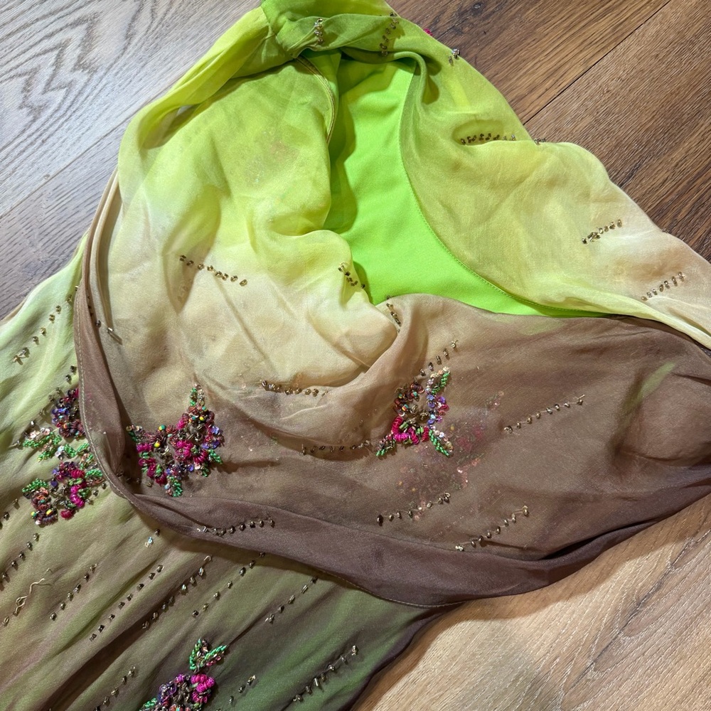 Vintage Y2K 100% Silk Beaded Dress Vintage Beaded Dress Fairy Prom Green Ombré - Picture 17 of 17
